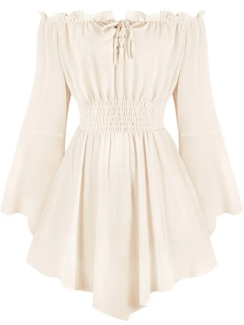 Off-Shoulder Cream Smocked Waist Dress